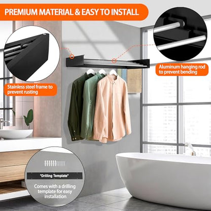 FOCHIER F Laundry Drying Rack Wall Mounted Clothes Drying Rack Black,23.6" - color: Black, size: 23.6"
