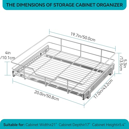 Pull Out Cabinet Organizer 20" W X 17" D, Slide Out Drawers For Kitchen Cabinets, Pull Out Drawers For Cabinets Capacity Heavy Duty Caddy, Cabinet Pull Out Shelves Chrome-Plated, Bathroom Pantry - color: 1 Tier - Chrome-Plated, size: 20" W X 17" D