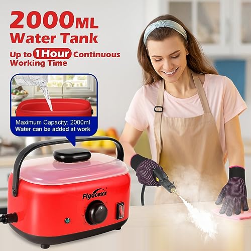 Flgocexs Handheld Steam Cleaner,2500W High Temperature High Pressure Steam Cleaner with 3 Brush Heads, Portable Steam Cleaner with 1.5L Tank For Car Detailing Kitchen Bathroom Floors - color: Red