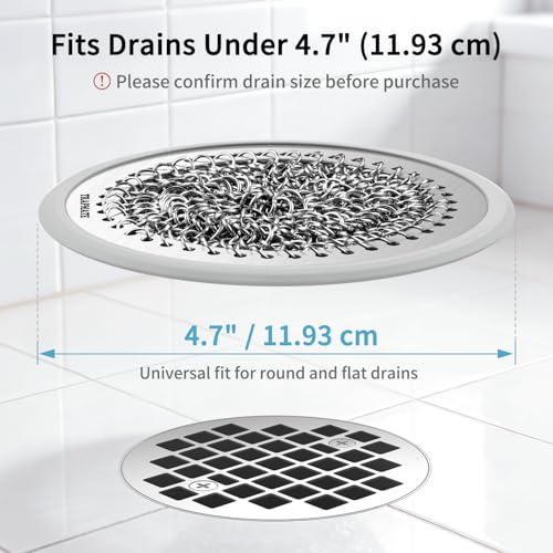 TRAPMATE Shower Drain Cover, 2PCS Prevent Clogging Shower Drain Hair Catcher, Non-Slip Stainless Steel Drain Protector, Patented Bathroom Accessory for US Standard Flat Drains of Bathroom - color: Gray Silver