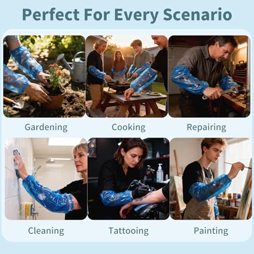 Disposable Arm Sleeves, 100 Pcs Waterproof Plastic Sleeve Protectors, Oilproof Oversleeves Covers - color: Blue-200pcs