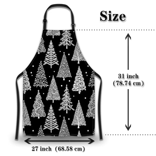 Kitchen Aprons for Men Christmas Tree, Black White Leaf Circle Polka Dot Men’s Apron for Cooking Restaurant BBQ Painting Crafting Gardening 27” (W) x 31” (H), Waterproof Apron - color: Christmas Tree