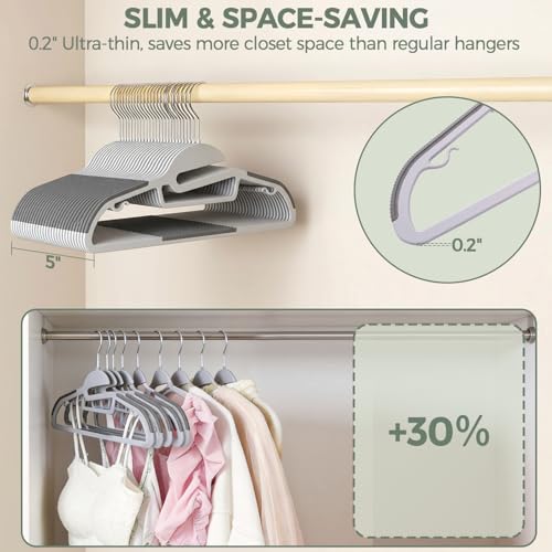 BAGAIL Plastic Hangers 50 Pack with Non-Slip Design,0.2 Inches Thick, 360°Swivel Hook Space Saving Organizer for Bedroom Closet,Shirts,Pants(Grey- S Shaped) - color: Gray
