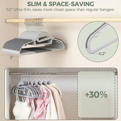 BAGAIL Plastic Hangers 50 Pack with Non-Slip Design,0.2 Inches Thick, 360°Swivel Hook Space Saving Organizer for Bedroom Closet,Shirts,Pants(Grey- S Shaped) - color: Gray