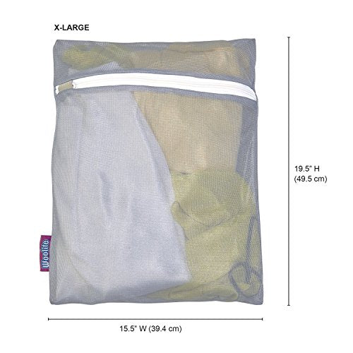 Laundry 360 Sanitized 4 Pack Ultimate Activewear Wash Bag Set White Grey Color | 80GSM Mesh | Large Size Athletic Laundry Protection