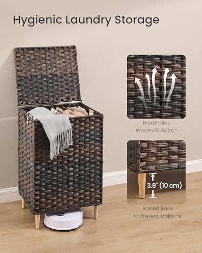SONGMICS 2-Section Laundry Hamper with Lid, PE Rattan, 29 Gallons (110 L) - color: Chestnut Brown, size: 110 L (2 Basket)