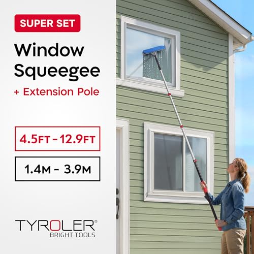 20 Feet High Reach Professional Window Squeegee with Extension Pole 5-13ft - size: 12.9 feet