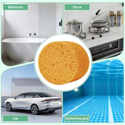 3-Pack Large Sponge, Kitchen Sponges, Handy Sponges, Cellulose Sponges, Dish Washing Sponge, Natural Sponge, Car Washing Sponge, Eco Friendly Sponge (Round, 4" X 4" X 2"), Yellow - color: B-yellow