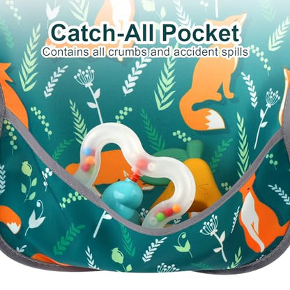 Accmor Baby Bibs for Eating, Waterproof Mess Proof Baby Toddler Bibs, Apron Smock Feeding Bibs for Girls Boys - color: 3pcs-dinosaurs, Foxes, Cacti