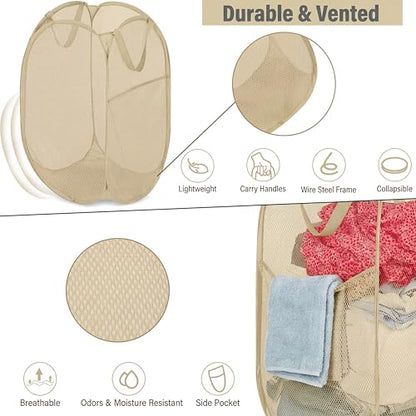BATTOO Deluxe Strong Mesh Pop up Laundry Hamper Basket with Side Pocket for Laundry Room, Bathroom, Kids Room, College Dorm or Travel Beige - color: Beige