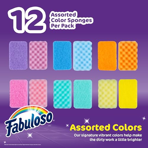 Fabuloso Scratch-Free Kitchen Dish Sponges, Rainbow, 12 Count Pack - color: Rainbow, size: 12 Count (Pack of 1)