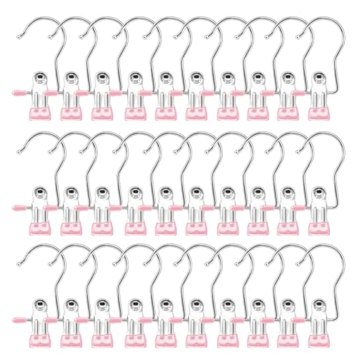 Boot Hangers for Closet, Hanging Clips Laundry Hooks Clothes Pins Closet Hanger Organizer Clamps Socks Towel Clips Heavy Duty Clothespins Bulk Hanger Clips for Closet Travel Pants Socks Handbags - color: Pink, size: 30 PACK