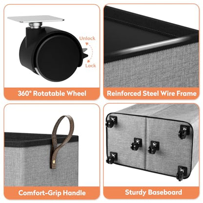 SpaceTrove Rolling Laundry Basket with Wheels, Laundry Hamper, 136L, Grey - color: Grey, size: 136L
