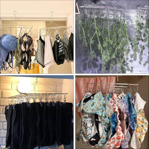 5 Pack 17x10 inch Stainless Steel Drying Rack with 60 Clips, Swivel Sock Drying Rack with Windproof Clips, Stainless Steel Clothes Hanger for Bras, Clothes, Sock & Underwear Towels - size: 5 Pack