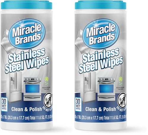 MiracleWipes for Stainless Steel, Great for Kitchen and Appliances, Including Oven, Refrigerator, Dishwasher, Microwave, Sink, Hood, Grill, Removes Fingerprints and Smudges - 30 Count (Pack of 2) - size: 30 Count (Pack of 2)