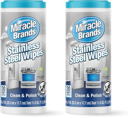 MiracleWipes for Stainless Steel, Great for Kitchen and Appliances, Including Oven, Refrigerator, Dishwasher, Microwave, Sink, Hood, Grill, Removes Fingerprints and Smudges - 30 Count (Pack of 2) - size: 30 Count (Pack of 2)