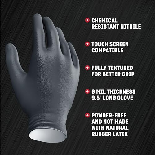 Venom Steel Industrial Nitrile Gloves, Chemical Resistant Disposable Black Gloves, Latex-Free, Powder-Free, Textured Grip, Heavy Duty Two-Layer Protection, 6 mil,Medium, 100 Count - size: Medium (Pack of 100)