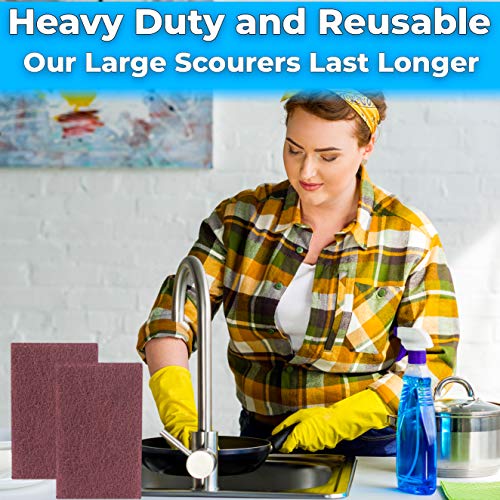 Heavy Duty XL Red Scouring Pads. 6x9 in 5 Pack of Scrubber Tools for Cleaning Stainless Steel Pots, Pans, Grills and Griddles. Extra Large Pad for Outdoor Use on Railings and Tiles. - size: 5 Count (Pack of 1)