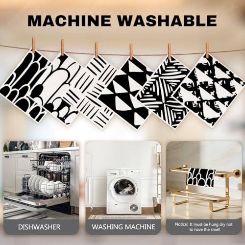 6 Pack Swedish Dishcloths Black White Geometric Kitchen Towels 06 - color: Multi 1532