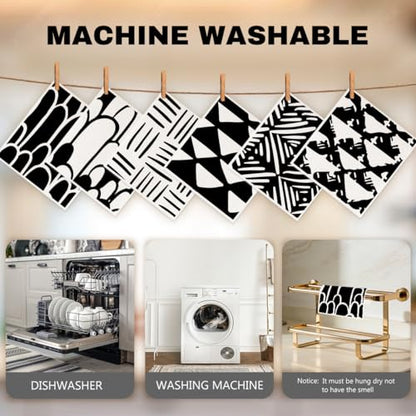 6 Pack Swedish Dishcloths Black White Geometric Kitchen Towels 06 - color: Multi 1532