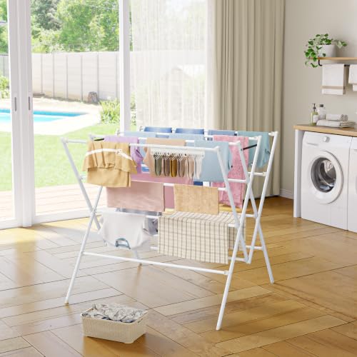 Drying Rack Clothing,35.4in Long Drying Poles Large Clothes Drying Rack - color: White, size: 38.2in