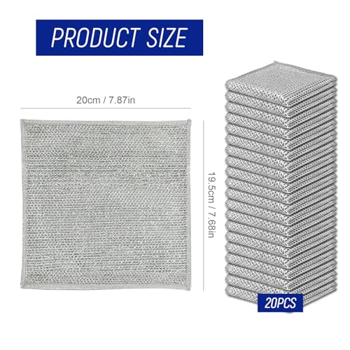 20PCS Non-Scratch Steel Scrubber Pads, Dual-Sided Wire Dishcloths for Wet/Dry Cleaning, Metal Scrubbers for Pots, Pans, Dishes, Sinks, Stove - Grey.