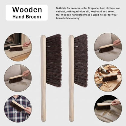 10-Piece Wooden Dust Brush Set with Long Handle, Soft Bristle Hand Broom
