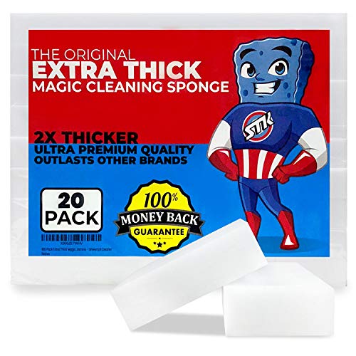 STK 20 Pack Extra Thick Magic Cleaning Pads - Eraser Sponge for All Surfaces - Kitchen-Bathroom-Furniture-Leather-Car-Steel - Just Add Water to Erase All Dirt - Melamine - Universal Cleaner - size: 20 Count