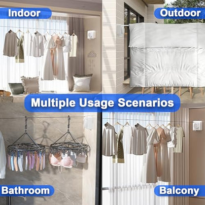 Retractable Clothesline Indoor Outdoor 16.2Ft Non-Sag(1, White) - color: White
