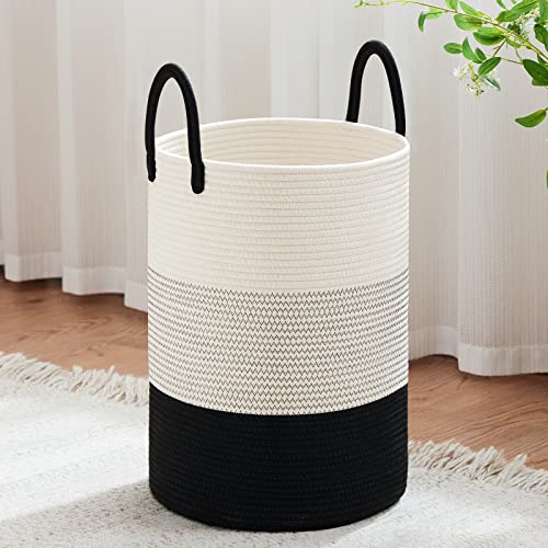 VIPOSCO 58L Tall Woven Laundry Basket Hamper, White Black - color: White & Black, size: 58L