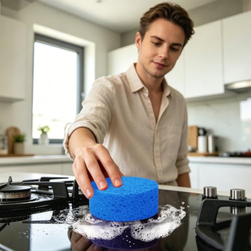 3-Pack Large Sponge, Kitchen Sponges, Handy Sponges, Cellulose Sponges, Dish Washing Sponge, Natural Sponge, Car Washing Sponge, Eco Friendly Sponge (Round, 4" X 4" X 2"), Blue - color: B-blue