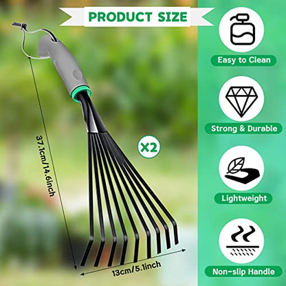 2 Pcs Gardening Hand Rake Stainless Steel Hand Tiller Small Garden Rake for Gardening Short Handle with Handle Garden Tools for Cultivating Loosening Soil Spreading