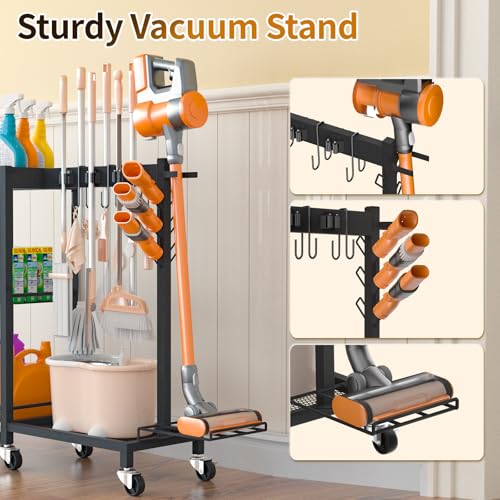 Broom Holder with Cleaning Supplies Organizer, 30.7"Wx11.8"Dx34.6"H - size: 30.7"Wx11.8"Dx34.6"H