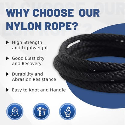 NEWSEED 100 Ft 1/2 Inch Nylon Rope Heavy Duty Utility Rope (Black) - size: 1/2 In x 100FT, style: Black