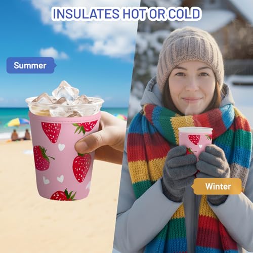 Iced Coffee Sleeve Reusable Neoprene Cup Sleeves, Strawberry - color: Strawberry