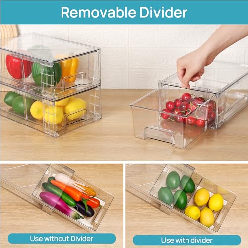 Vtopmart 4 Pack Stackable Clear Drawer with Dividers - size: 4Pack 4.4"H-with Dividers
