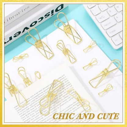Sabary 100 Pcs Paper Clip Metal Wire Clothespin, Small, Medium, Large, Gold - color: Gold, size: Multi-Size Set (Small, Medium, Large)
