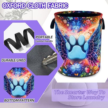 Cat Dog Paw Prints Laundry Basket Foldable Oxford Cloth 18.9 x 16.5 Inch - color: Pet Paw Prints