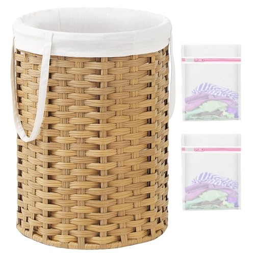 SETVSON Laundry Hamper Laundry Basket, Round PE Rattan, Natural (No Lid) - color: Natural, size: 19.0 Gal - 72L