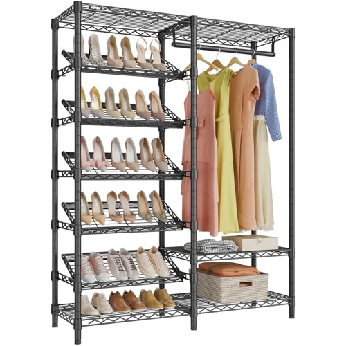VIPEK S20 Heavy Duty Clothes Rack with 7-Tiers Shoe Shelves, Black - color: Black, size: S20