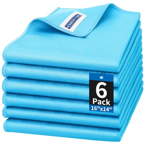 Microfiber Glass Cleaning Cloth, 6 Pack Window Glass Cleaning Rags, Reusable Lint-Free Streak Free Polishing Cloth Wipes for Stainless Steel, Eyeglasses, Mirrors, Screens & Lenses,16"x14" - color: Blue, size: 16" x 14"