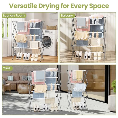 APEXCHASER Oversized Clothes Drying Rack, 45.28" H × 14.57" D - color: Grey White, size: Large