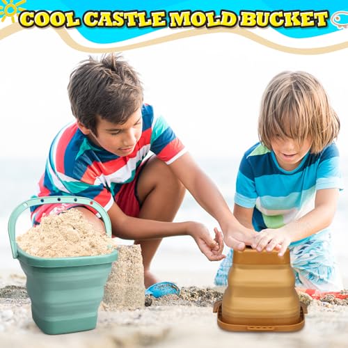 Dilabnba 3-Pack Collapsible Beach Buckets with Mesh Bag, Silicone Sand Water Pails for Kids, Easter Buckets, Portable Beach Toys for Travel, Camping, Fishing, Summer Fun - style: Square