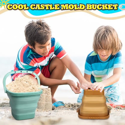 Dilabnba 3-Pack Collapsible Beach Buckets with Mesh Bag, Silicone Sand Water Pails for Kids, Easter Buckets, Portable Beach Toys for Travel, Camping, Fishing, Summer Fun - style: Square