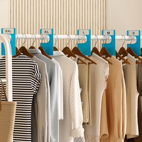 20 Pack White Clothing Rack Size Dividers Plus 45 Labels (1 Inch) and 18 Large Blank Labels, Large Rectangular Clothing Closet Dividers (Blue) - color: Blue, size: 20 PACK