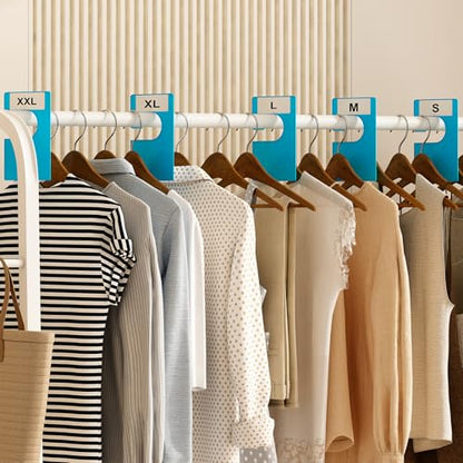 16 Pack White Clothing Rack Size Dividers Plus 45 Labels (1 Inch) and 18 Large Blank Labels, Large Rectangular Clothing Closet Dividers (Blue) - color: Blue, size: 16 PACK