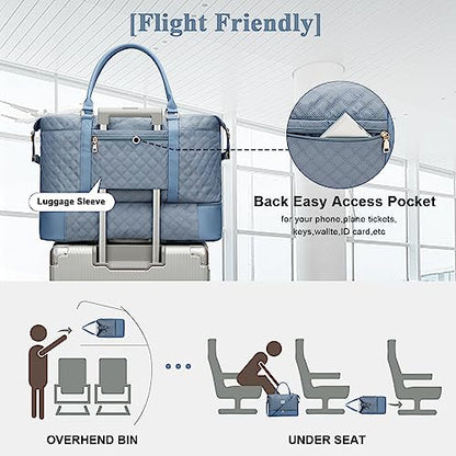 Large Travel Duffle Bag Carry on Weekend Bag with Shoes Compartment Gym Bags for Travel Women Men Waterproof Business Work Overnight Trips Sport Hospital Airplane Travel Essentials GreyBlue - color: A21-GreyBlue