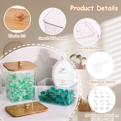 4 Pack Laundry Pods Container,Clear Dryer Sheet Holder & Laundry Room Organization and Storage with Lids, Scoops & Labels for Laundry Detergent, Powder, Dryer Balls, Beads (Clear) - color: Clear