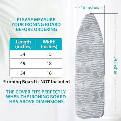 Seiritex Ironing Board Cover with Padding 15 x 54 inch Standard Full Size, Heat Reflective with Hook and Loop Fasteners, Thick Padding with Elasticized Edges, 3 Layers Iron Board Cover (Gray Cube) - color: Gray Cube, size: 15x54