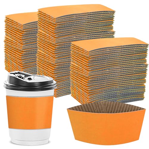 Disposable Coffee Cup Sleeves Corrugated Kraft Paper Coffee Cup Sleeves Holder Protective Insulated Heat Espresso ForHot Drinks 8-24oz (Orange, 200 Pcs) - color: Orange, size: 200 Pcs